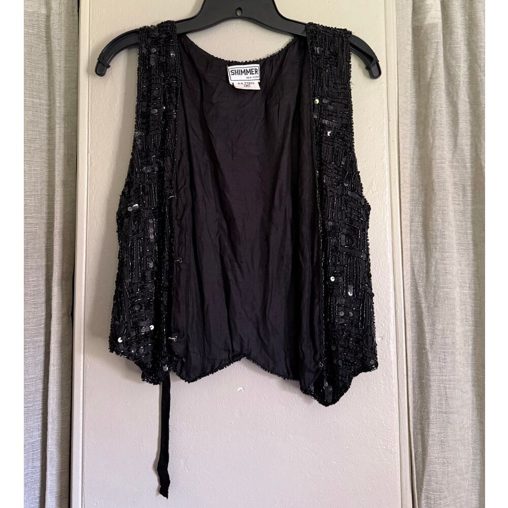 90s Shimmer New York Vintage Black Beaded Vest